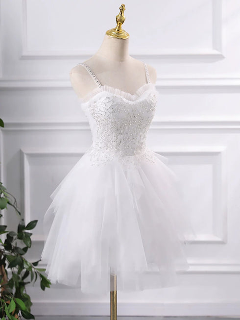 Lovely Tulle with Lace Applique Straps Short Party Dress, Tulle Sweetheart Homecoming Dress
